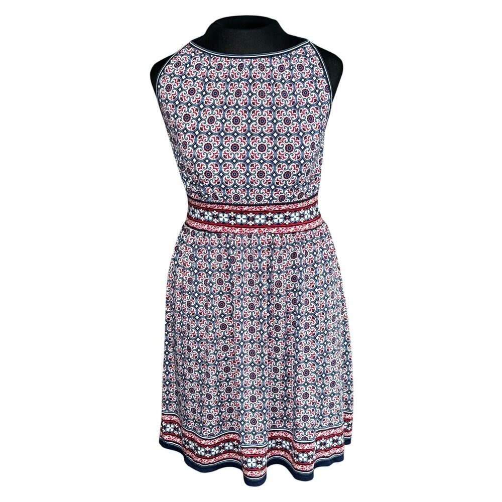 Max Studio Sleeveless Red White & Blue Geometric Print Dress S